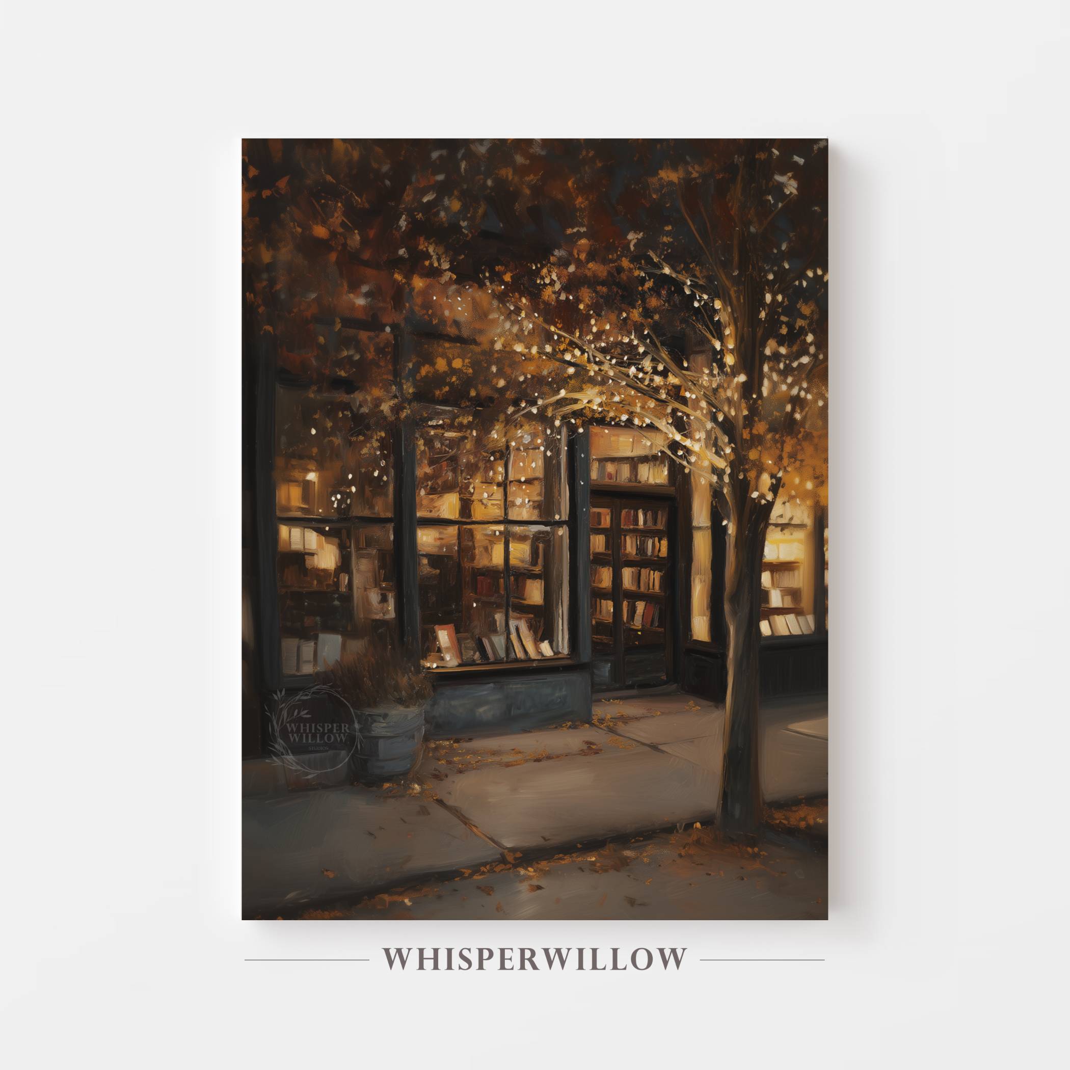 Cozy Autumn Bookstore Canvas Wall Art Fall Home Decor Gift