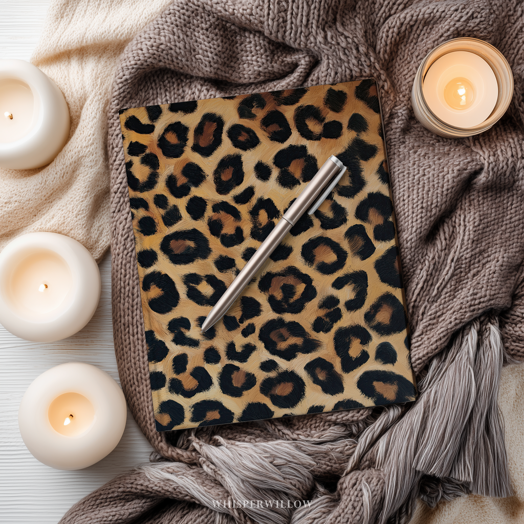 Leopard Print Hardcover Journal - Matte Animal Pattern Notebook by WhisperWillow Studios Home Decor Gift