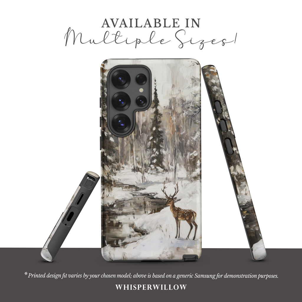 Winter Deer Aesthetic Phone Case Compatible with Samsung – Forest Snow Wildlife Art, Rustic Nature Scenic Design, Outdoor Gift for Him