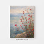 Leinwandbild mit roten Küstenwildblumen | Blumendesign zum Unabhängigkeitstag | Sommerdeko zum 4. Juli, Botanische Meeresmotive