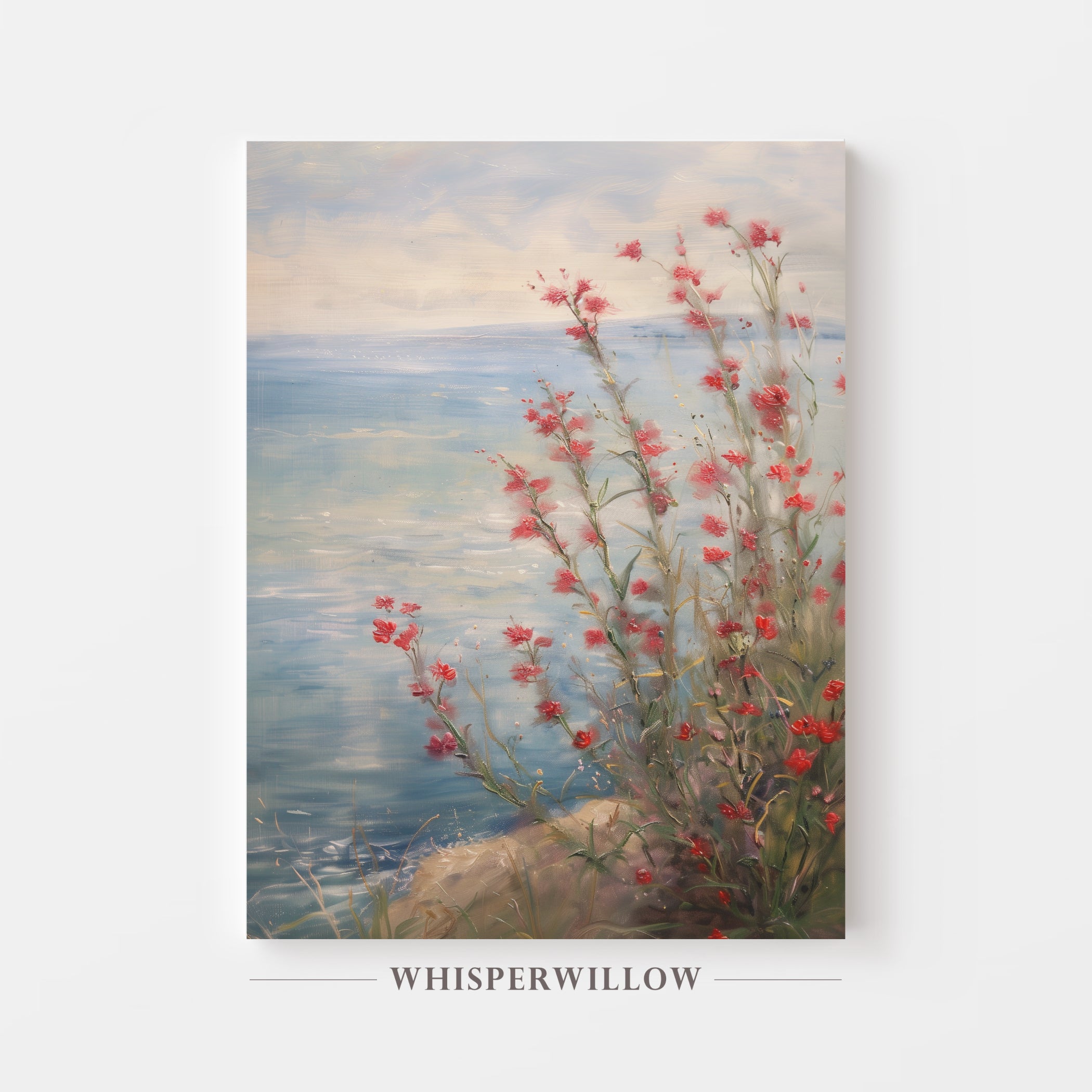 Leinwandbild mit roten Küstenwildblumen | Blumendesign zum Unabhängigkeitstag | Sommerdeko zum 4. Juli, Botanische Meeresmotive