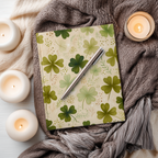 St Patrick Shamrock Hardcover Journal, Floral Clover Premium Notebook, Green Botanical Design, 8x5.75 Lined Pages Gift by WhisperWillow Studios Home Decor