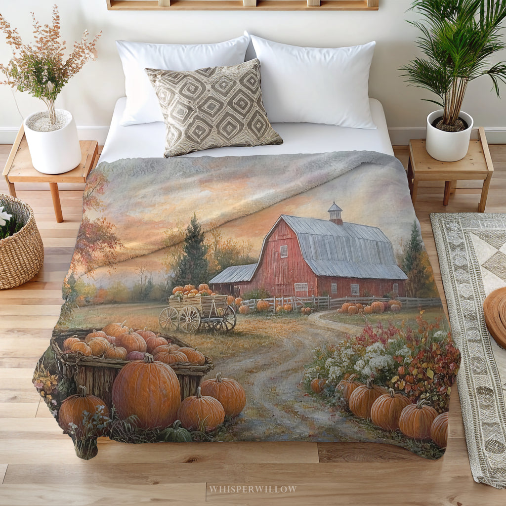 Autumn Pumpkin Throw Blanket - Cozy Barn Fall Harvest Gift