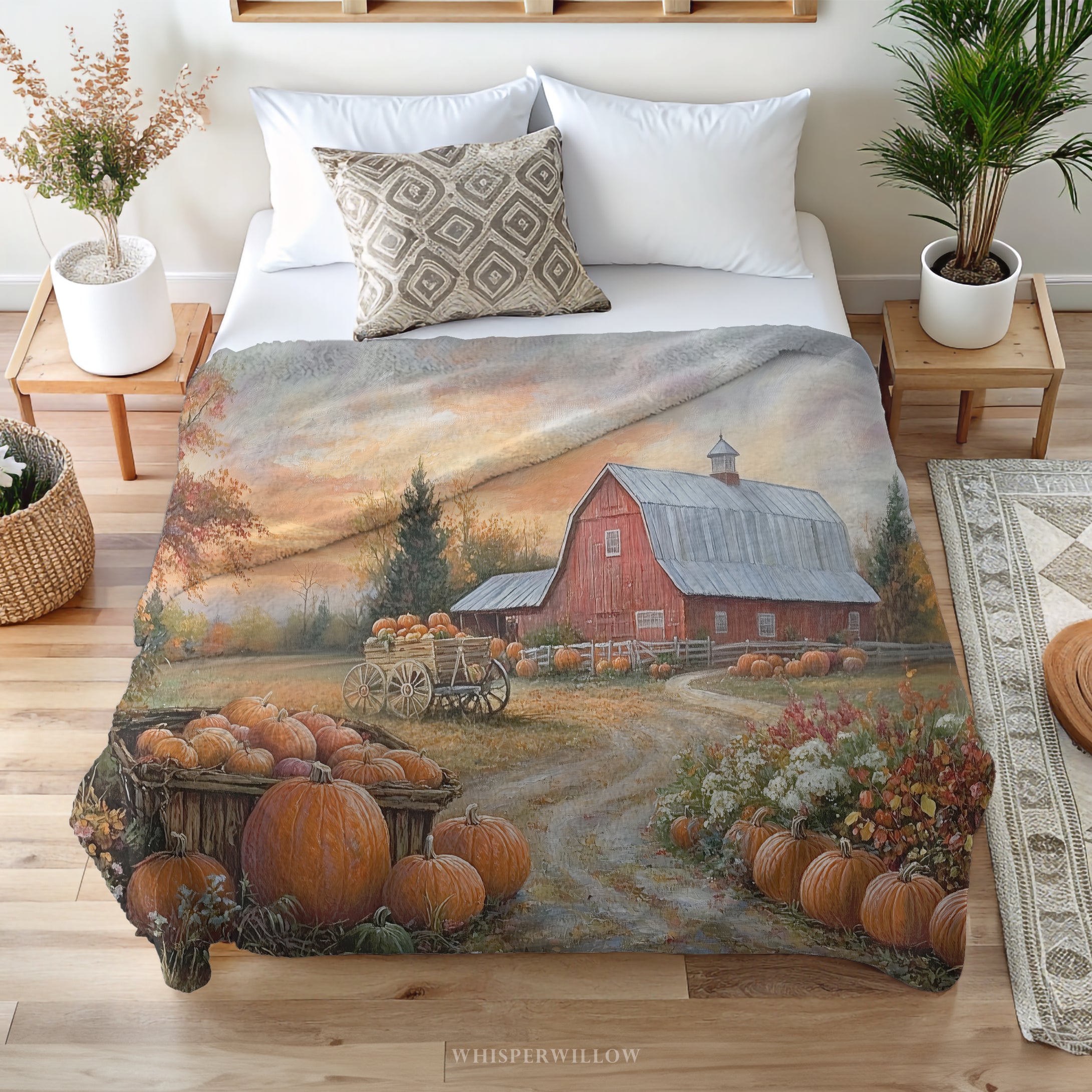 Autumn Pumpkin Throw Blanket - Cozy Barn Fall Harvest Gift
