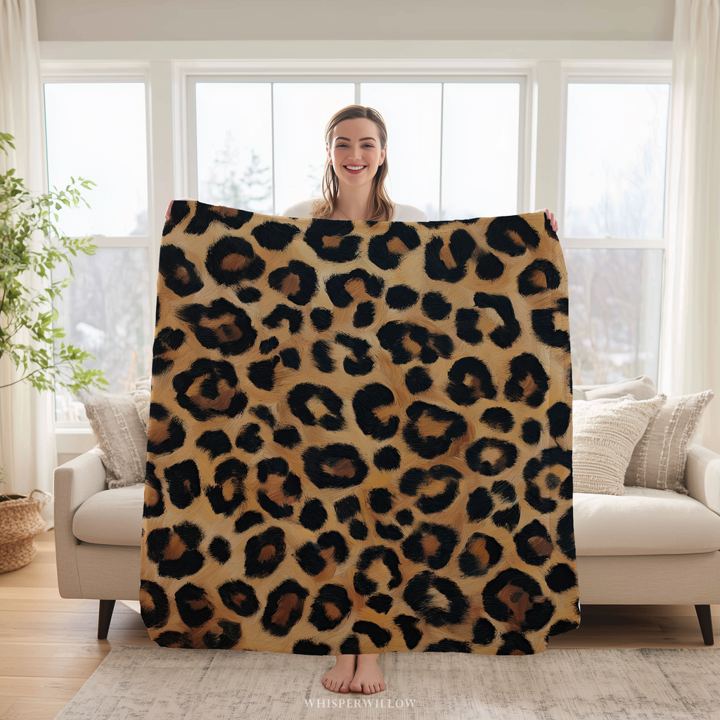 Leopard Print Throw Blanket - Plush Neutral Animal Pattern