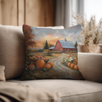 Autumn Pumpkin Farm Throw Pillow and Case - Red Barn Fall Harvest Landscape Country Decor Gift