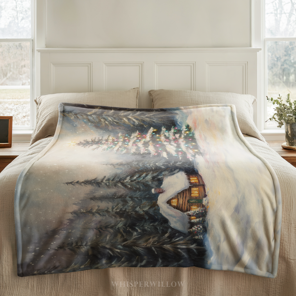 Christmas Tree Cabin Throw Blanket - Snowy Pine Forest Gift