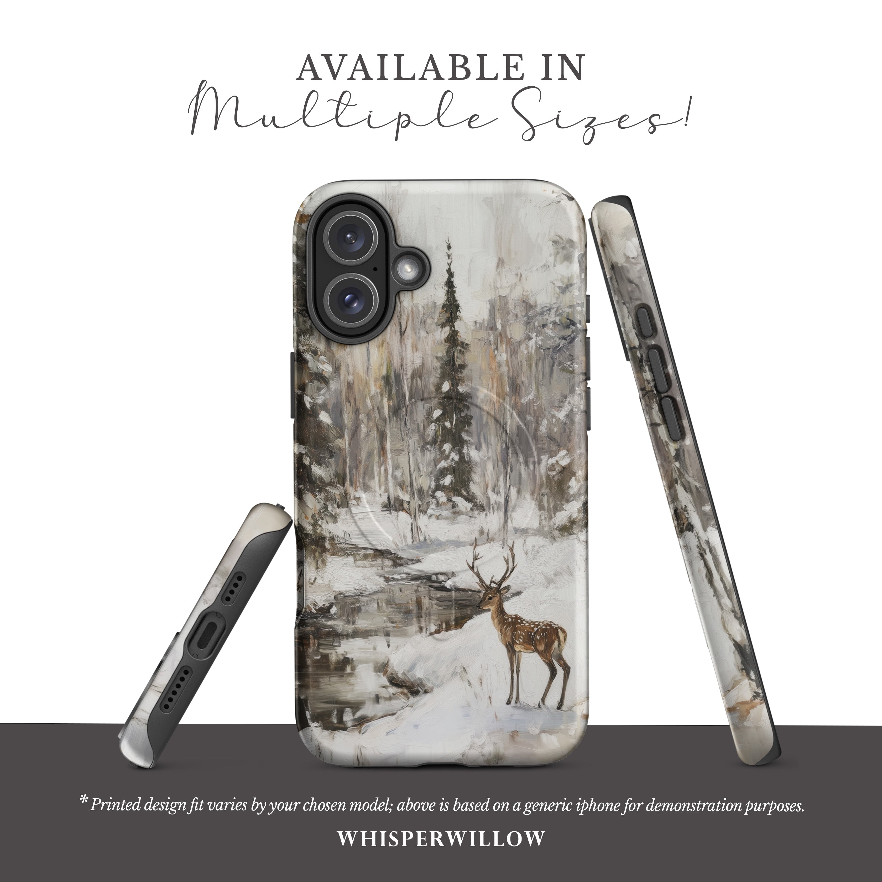 Aesthetic Winter Deer Phone Case | Compatible with MagSafe Charging | Forest Snow Wildlife Art | Gift for Him