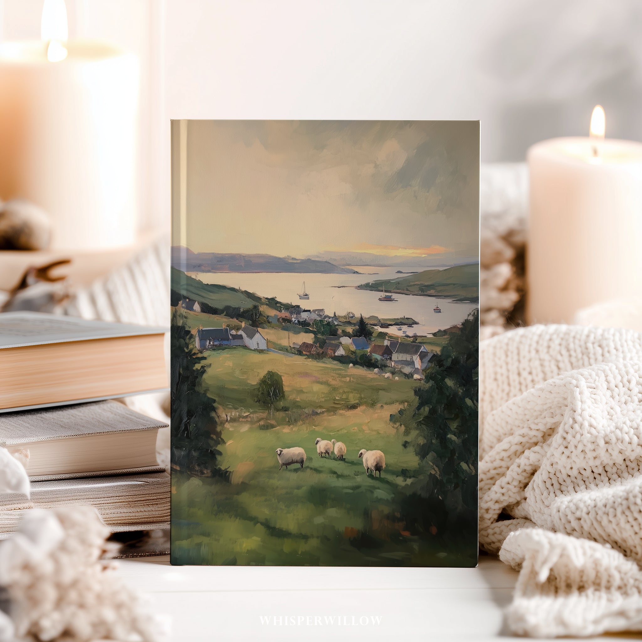 Irisches Landschafts-Notizbuch (gebunden) – Meadow Harbor, Landschaftsmalerei, Küstenschafe – Geschenkidee