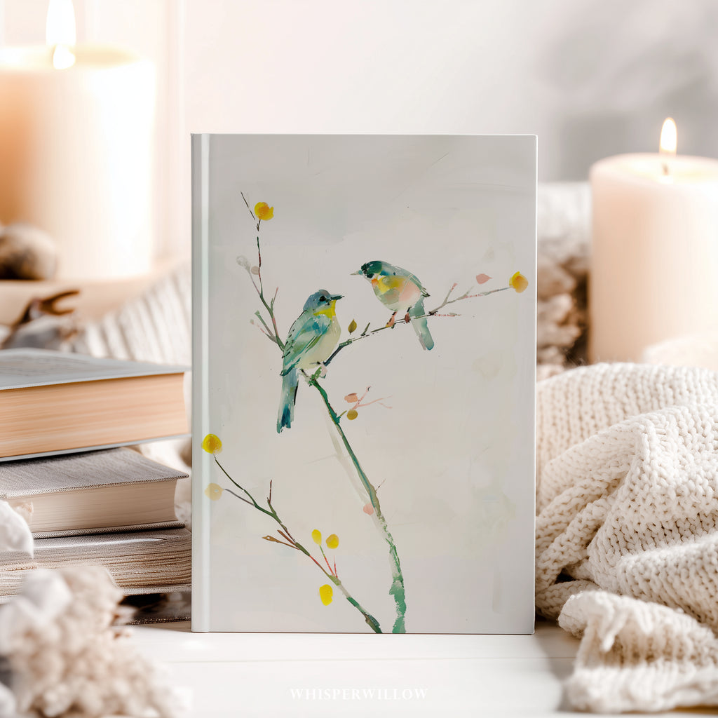 Aquarell-Notizbuch mit Singvögeln (Hardcover) – Natur-Vogelkunst, elegantes florales Notizbuch als Geschenk