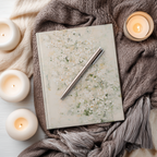 White Floral Abstract Hardcover Journal - Sage Green Cream Botanical Neutral Writer Notebook Gift