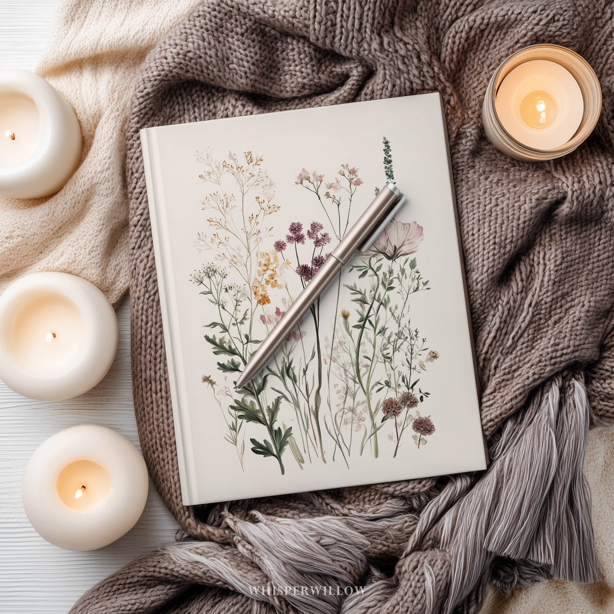 Wildflower Botanical Hardcover Journal | Vintage Meadow Cottagecore Floral Illustration | Minimalist Garden Nature Notebook Gift