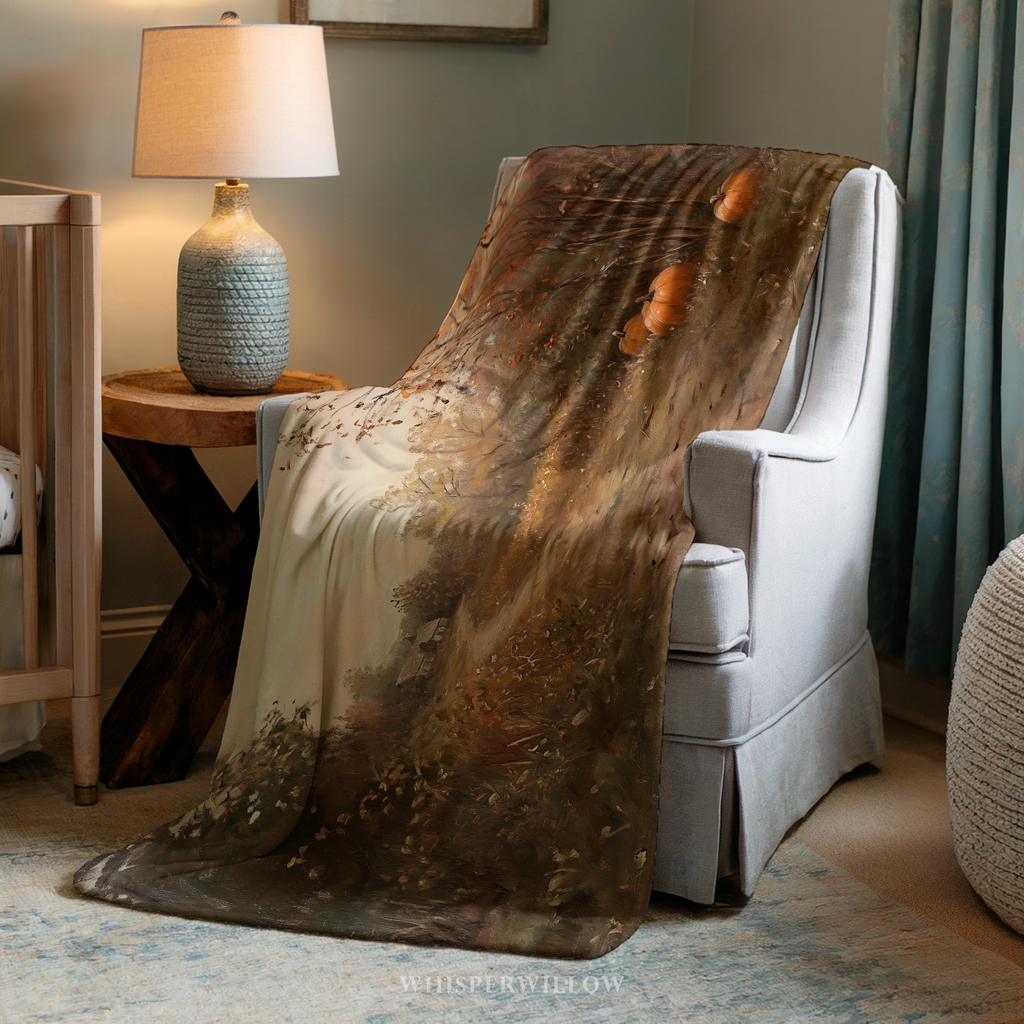 Autumn Pumpkin Path Throw Blanket - Fall Countryside Rustic Gift