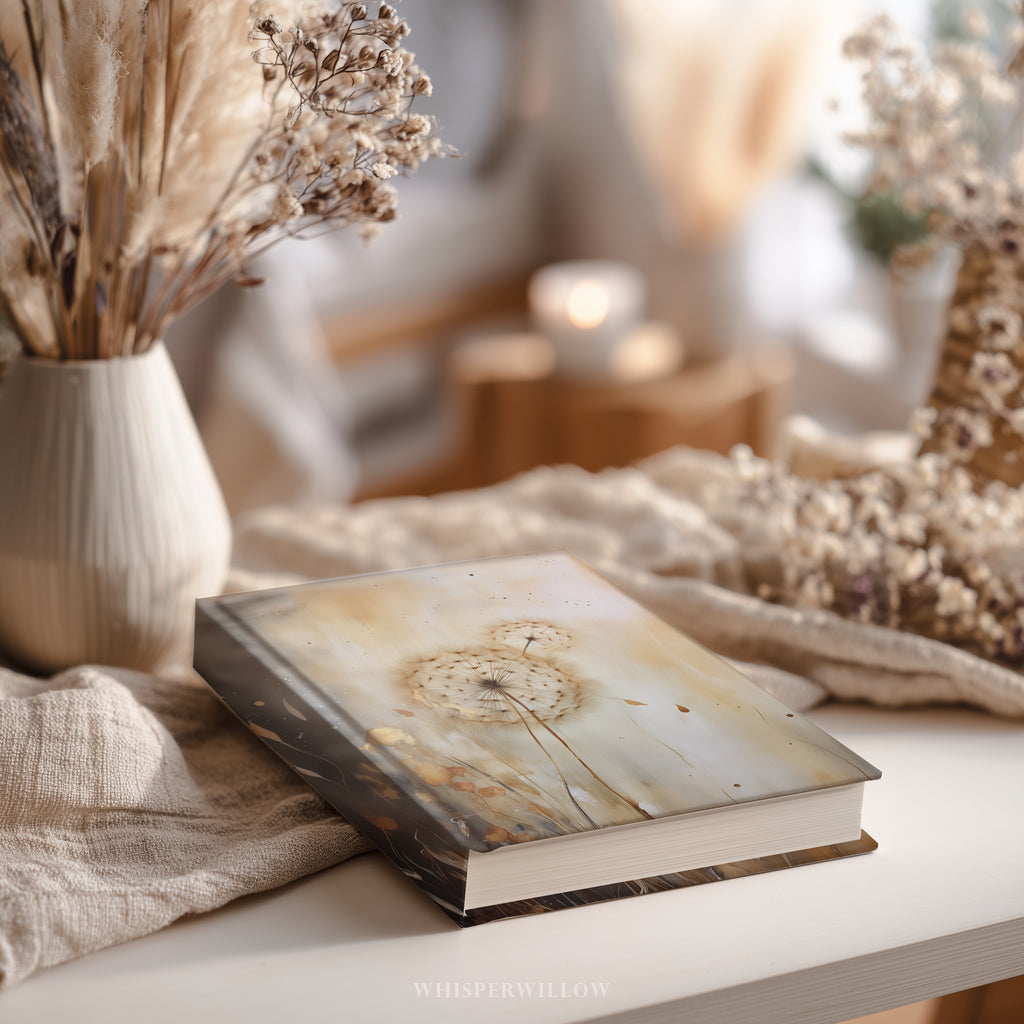 Moody Dandelion Hardcover-Notizbuch – Mattes Notizbuch mit botanischen Motiven, Blumenmotiven, Kunsttagebuch, florales Geschenk