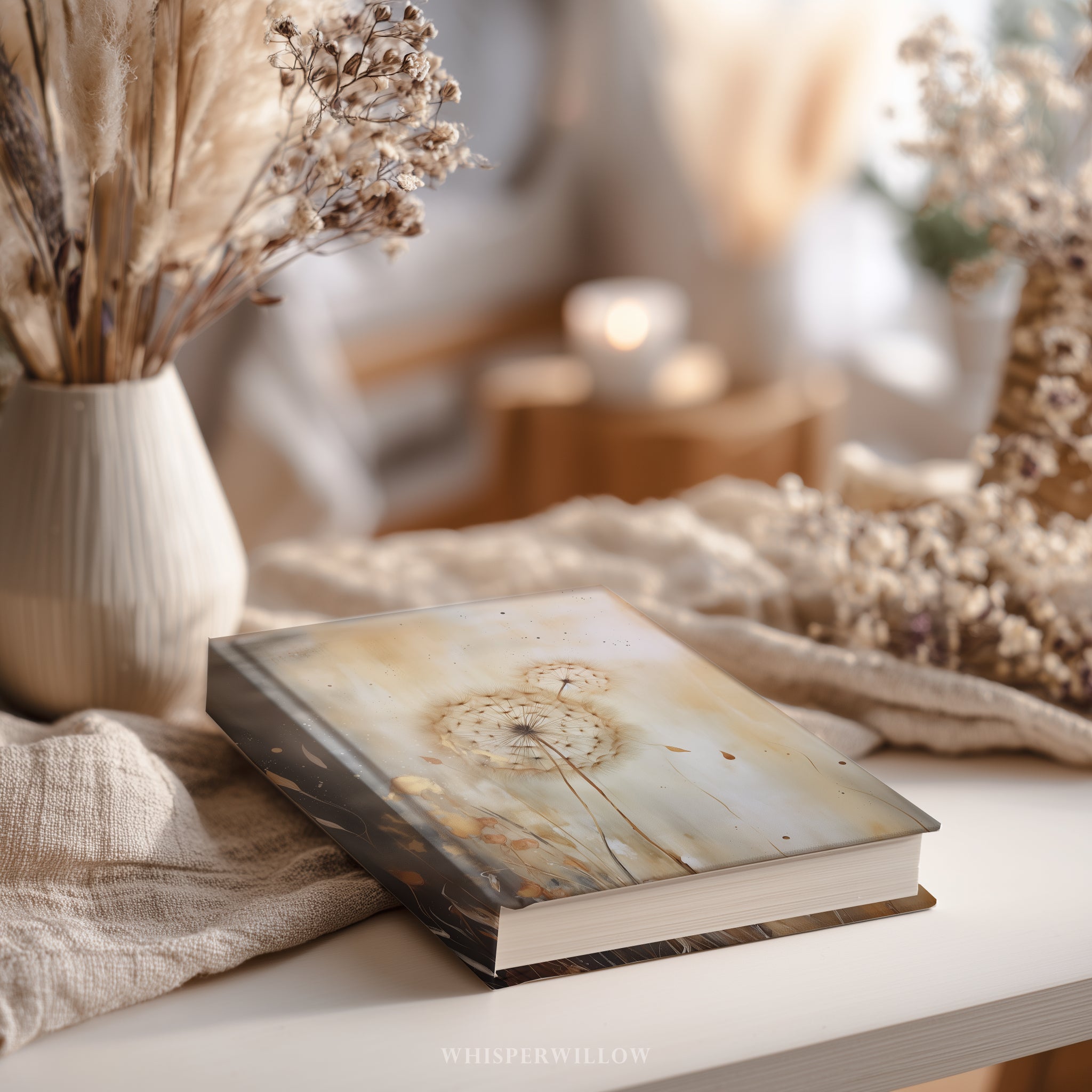 Moody Dandelion Hardcover-Notizbuch – Mattes Notizbuch mit botanischen Motiven, Blumenmotiven, Kunsttagebuch, florales Geschenk