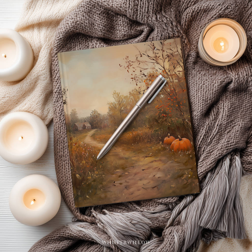 Autumn Pumpkin Path Hardcover Journal - Rustic Fall Cottage Landscape Cozy Writer Notebook Gift