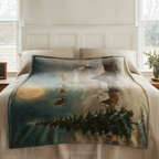 Christmas Santa Sleigh Throw Blanket - Reindeer Moonlit Village Gift