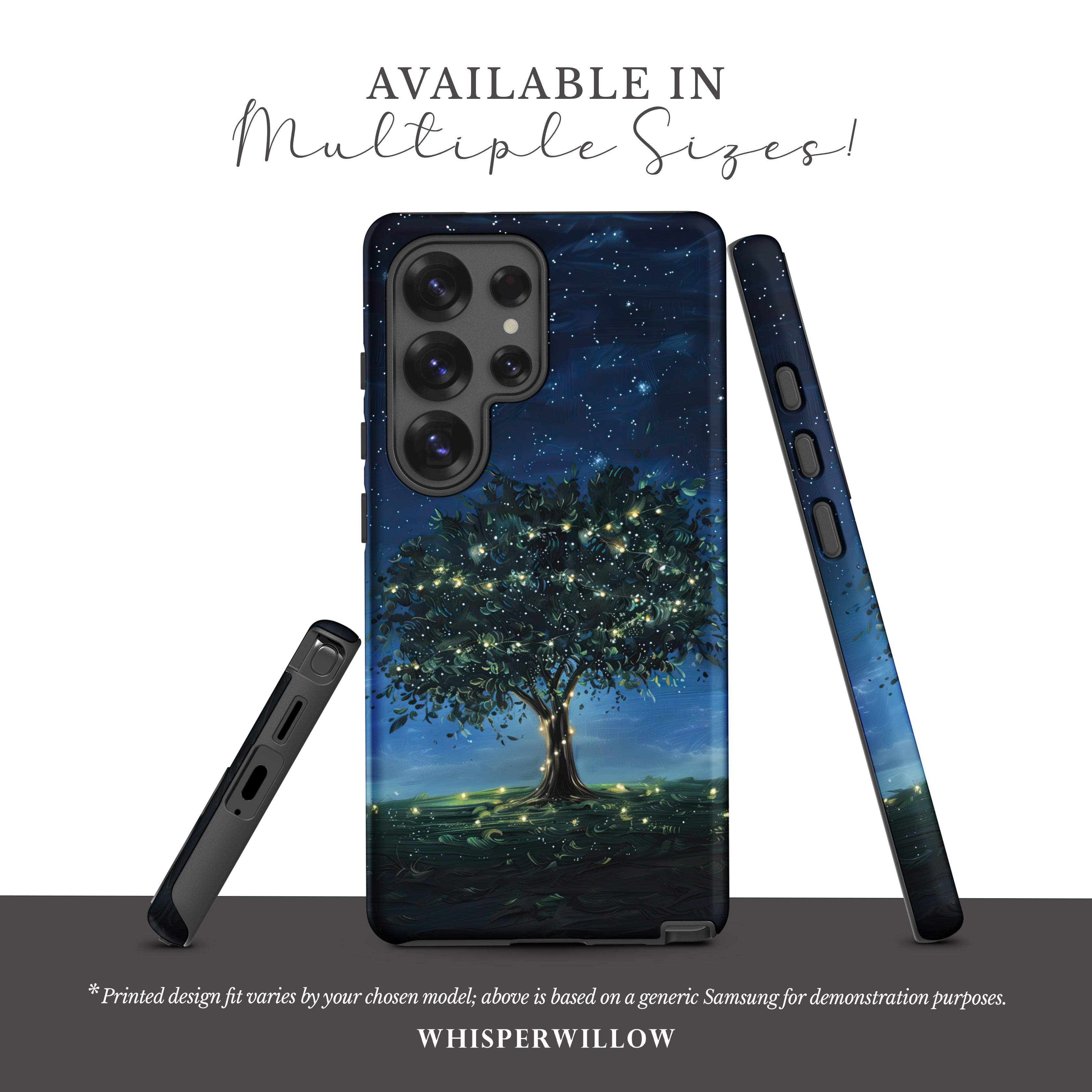 Mystical Tree Phone Case | Night Sky Art | Compatible with Samsung | Glowing Fireflies, Dreamy Stars, Nature
