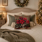 Coussin décoratif de Noël à motif poinsettia - Coussin rouge festif