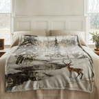 Winter Deer Forest Throw Blanket - Snowy Woodland Stream Gift