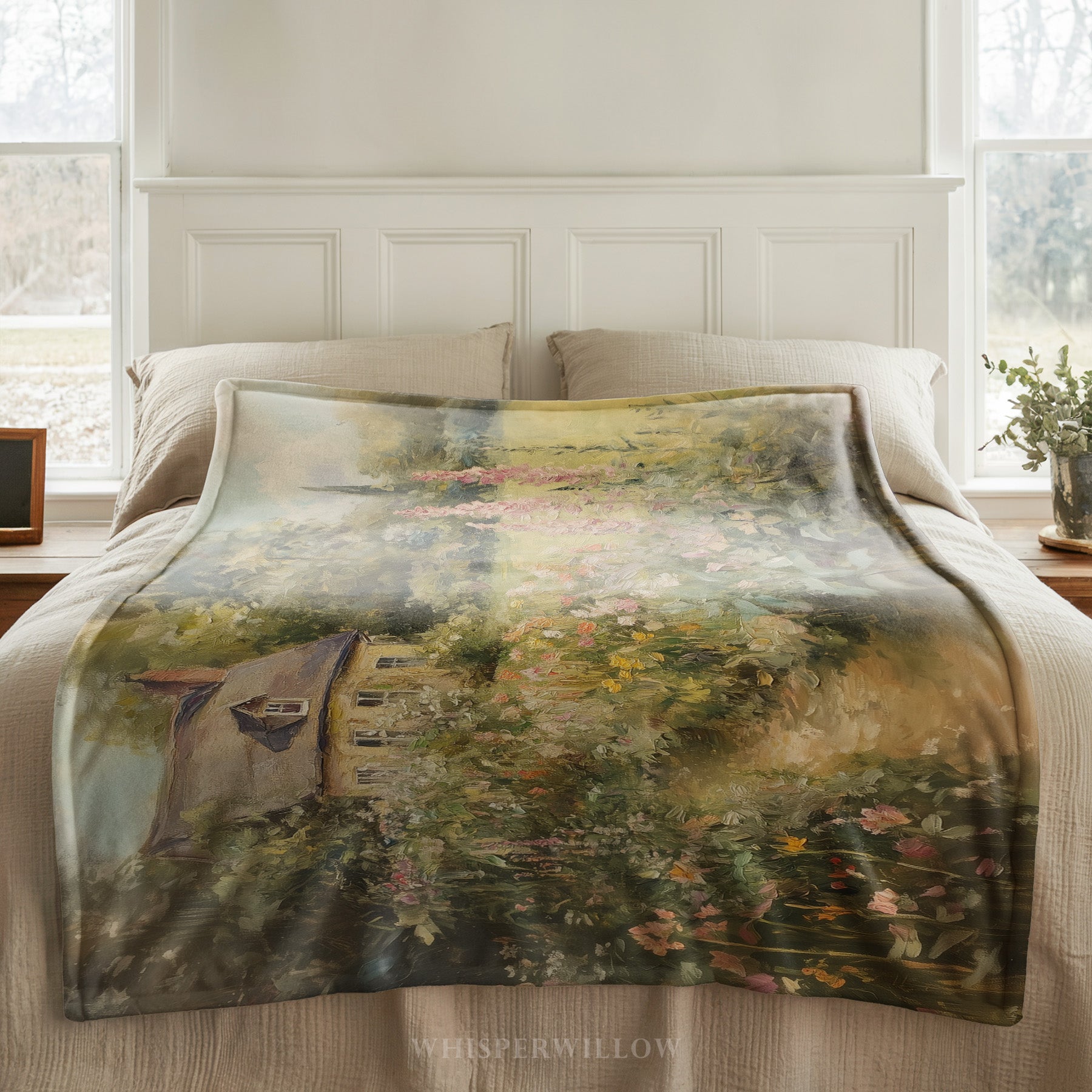Floral Cottage Plush Throw Blanket | English Garden Botanical Meadow Vintage Landscape Cozy Sofa Bed Country Home Decor Soft Gift