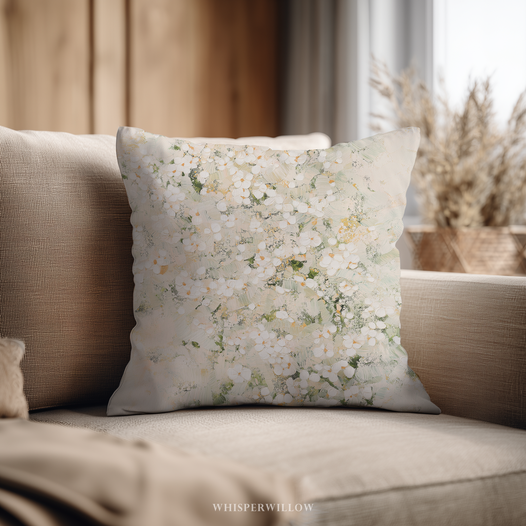 Cream Floral Abstract Throw Pillow - Neutral White Botanical Art Decor Cushion Gift