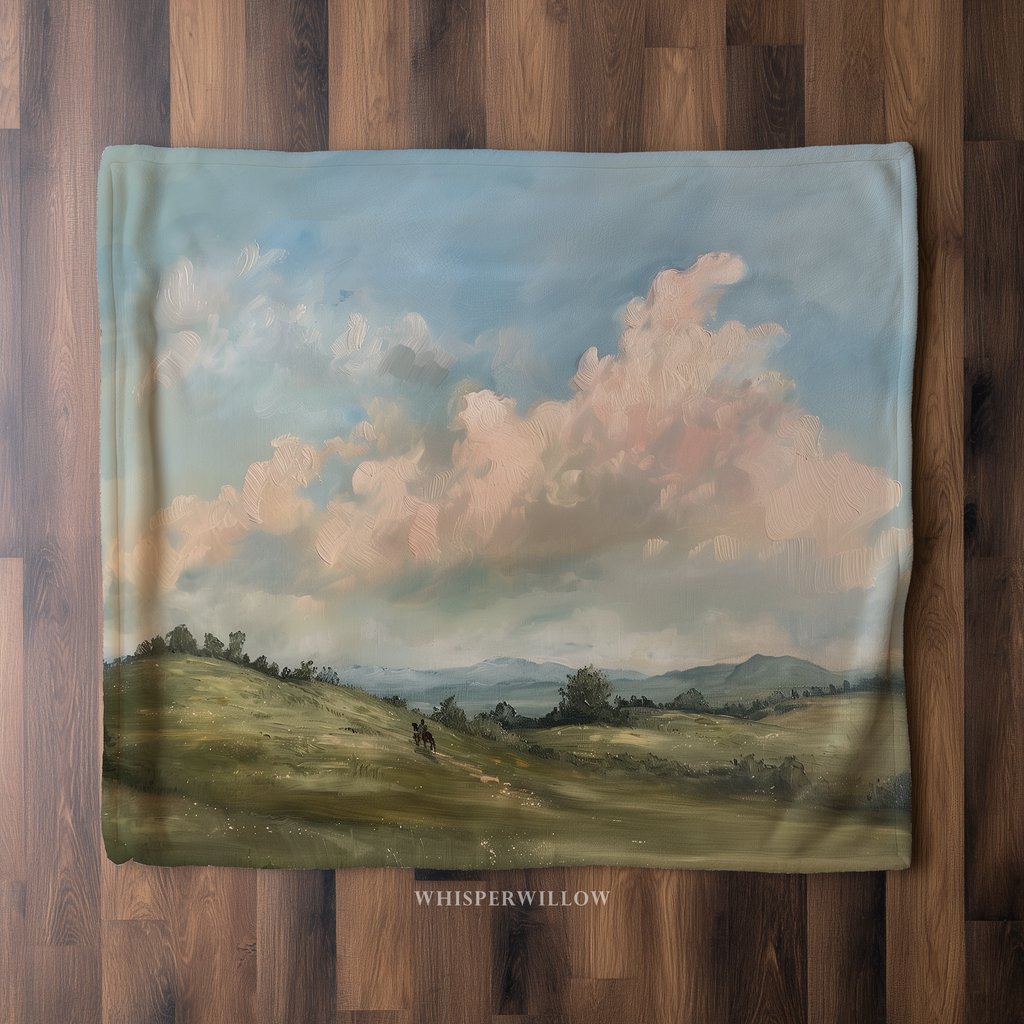 Pastoral Landscape Throw Blanket - Rolling Hills Horse Rider Gift