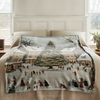 Snowy Village Christmas Throw Blanket - Winter Tree Ice Skating Gift