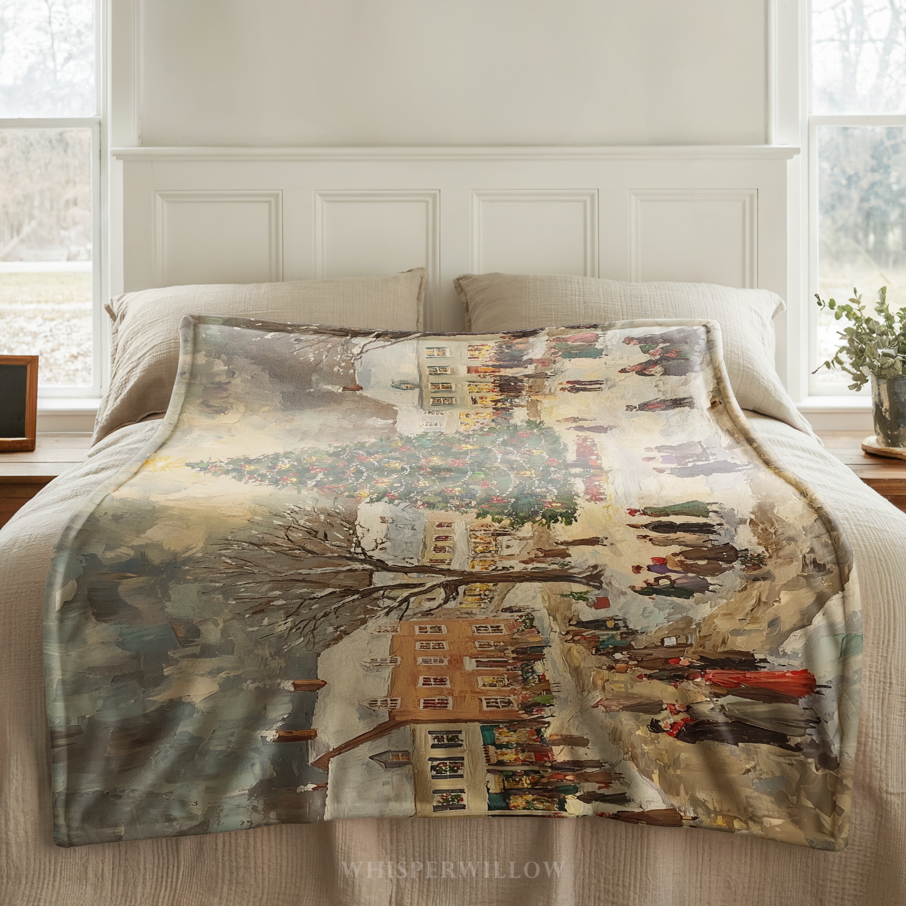 Vintage Christmas Village Throw Blanket - Winter Holiday Snowy Town Gift