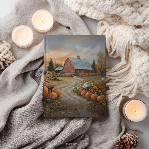 Autumn Pumpkin Farm Hardcover Journal - Red Barn Sunset Country Road Harvest Notebook Gift