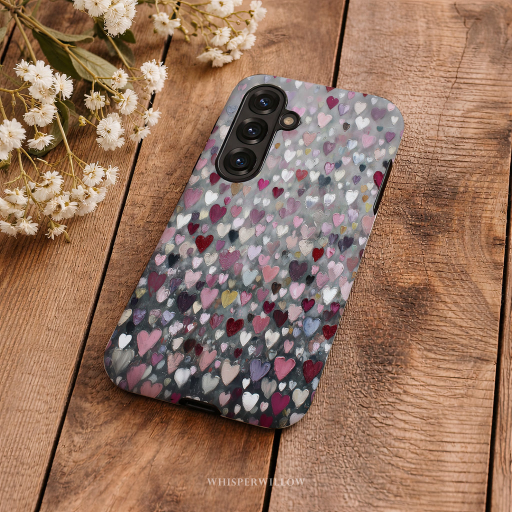 Romantic Heart Pattern Phone Case | Compatible with Samsung | Pink Red Black Grey Love Cover