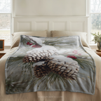 Snowy Pinecone Throw Blanket - Evergreen Red Berry Winter Gift