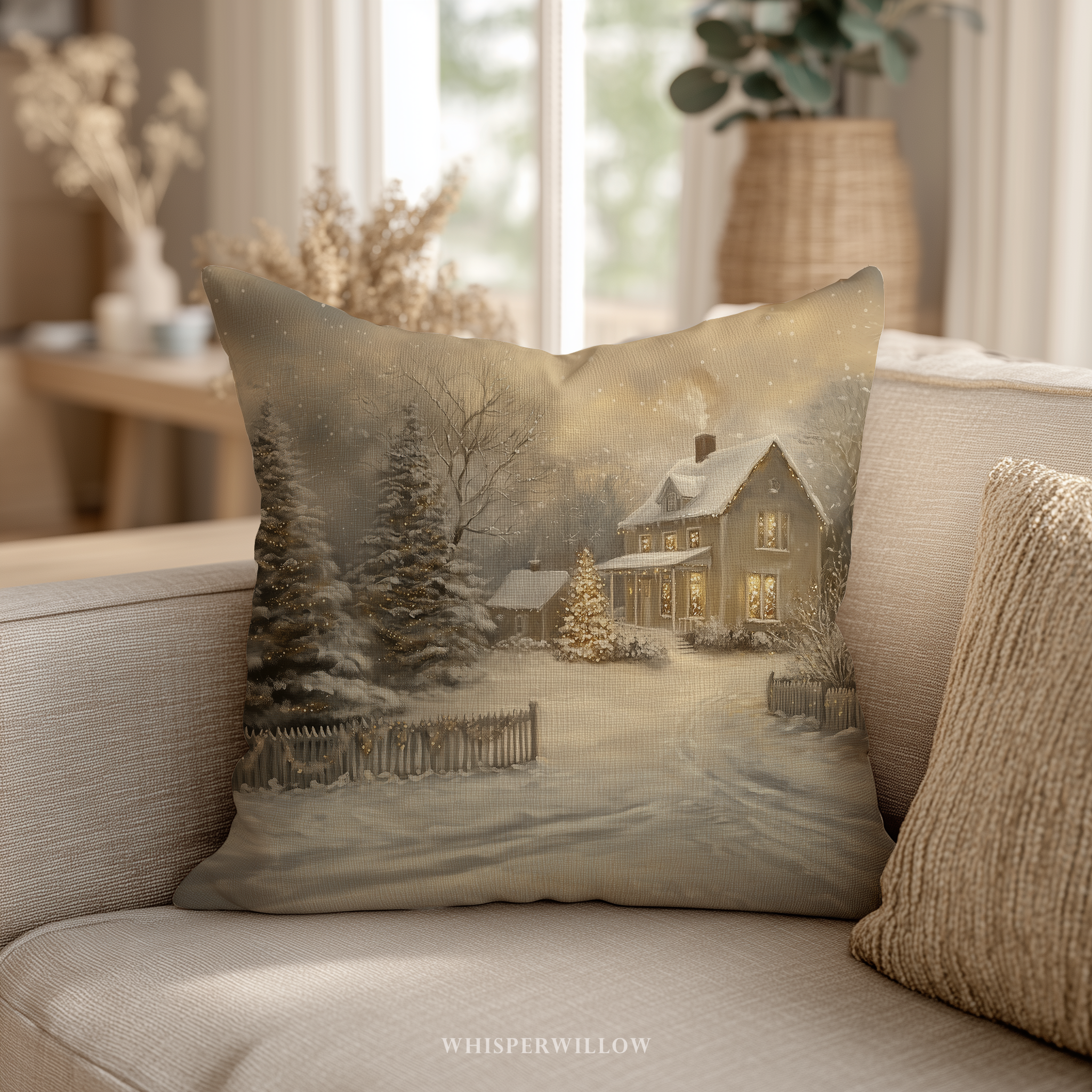 Weihnachtskissen im Winter-Cottage-Stil – Gemütliches Kissen im verschneiten Landhausstil