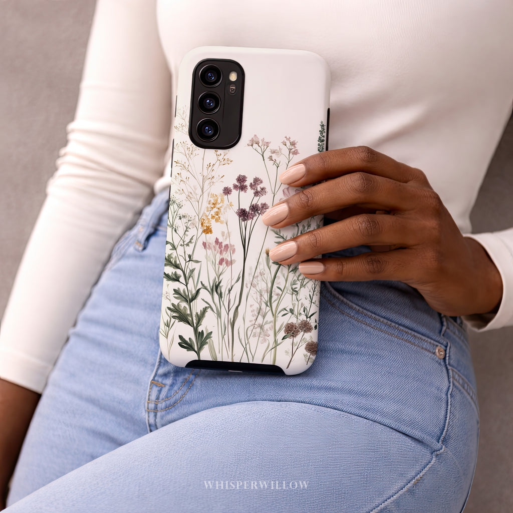 Botanical Wildflower Case Compatible with Samsung Galaxy | Minimalist Vintage Floral Meadow Aesthetic Soft Neutral Nature Garden Design