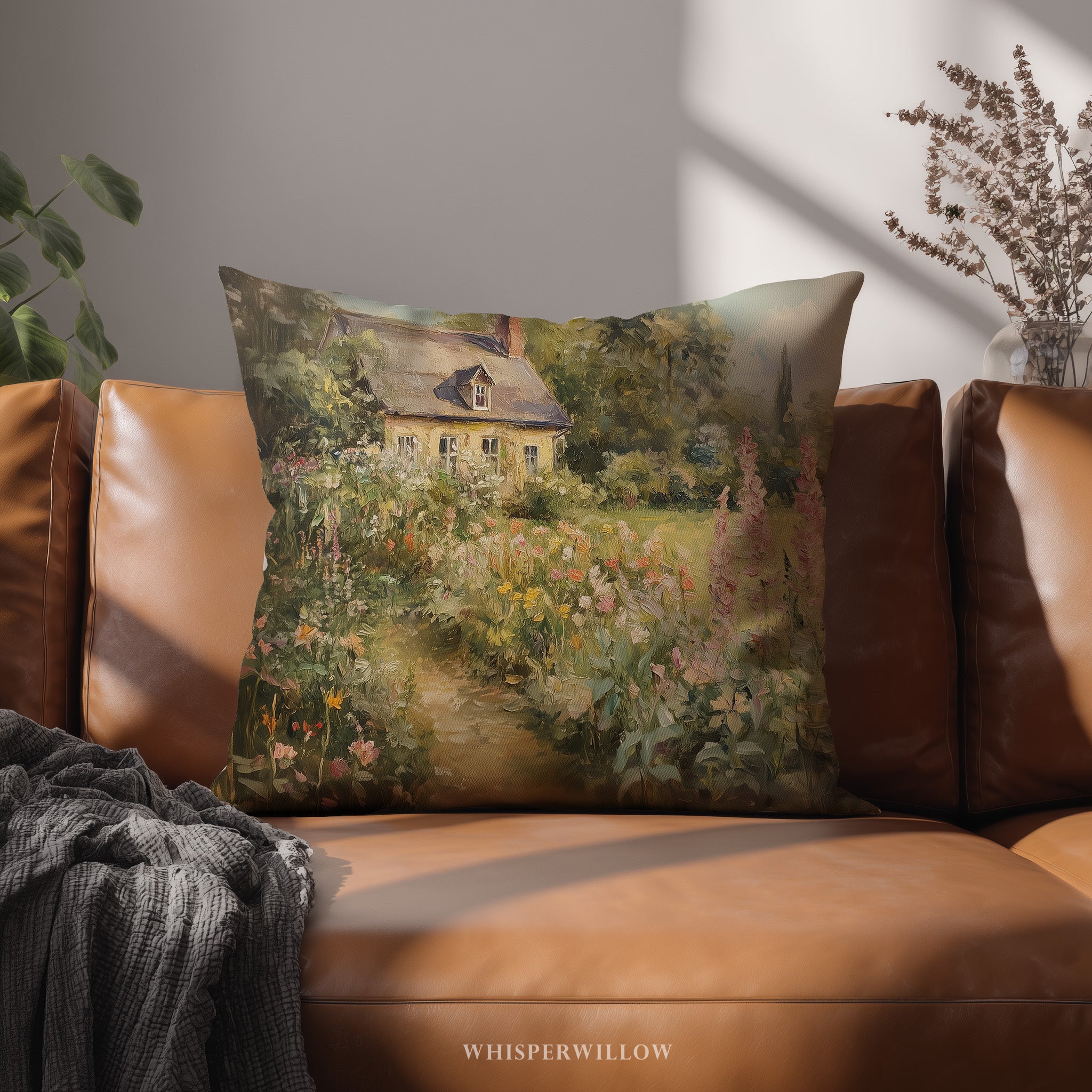 Floral Throw Pillow | Vintage English Garden Cottage | Wildflower Countryside Landscape | Farmhouse Cushion | Lumbar & Square