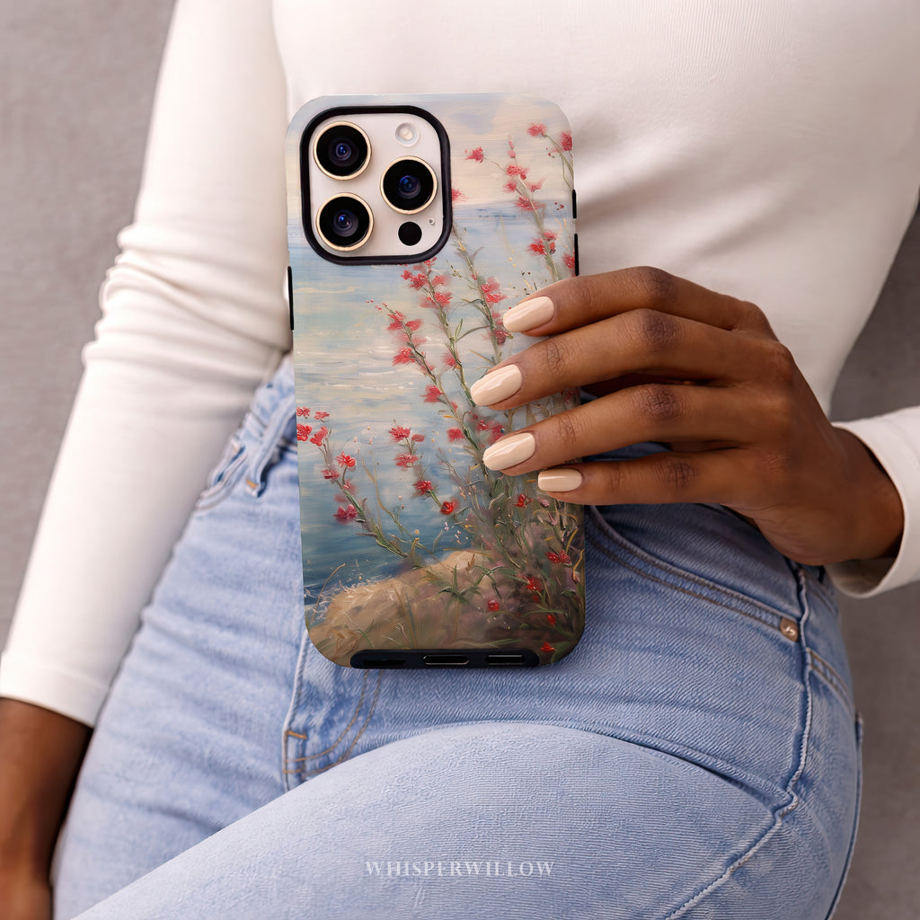 Coastal Floral Phone Case Compatible with iPhone | Aesthetic Wildflower Lake Art | Cute Nature Spring Gift