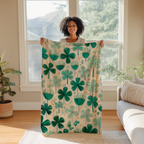 St Patrick Shamrock Clover Throw Blanket, Teal Green Floral Design, Lucky Irish Pattern, Cozy Plush Gift for Kids and Adults by WhisperWillow Studios Home Decor