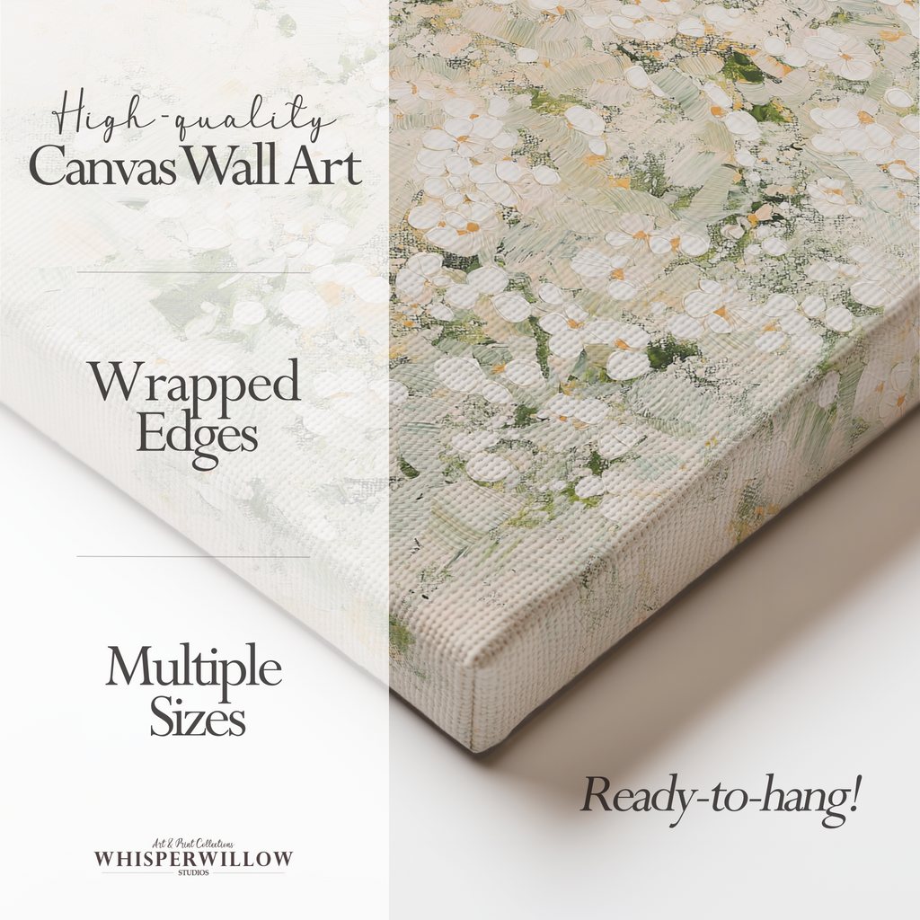 Leinwandbild „Weiße Wildblumenwiese“ – Zartes, neutrales botanisches Naturmotiv