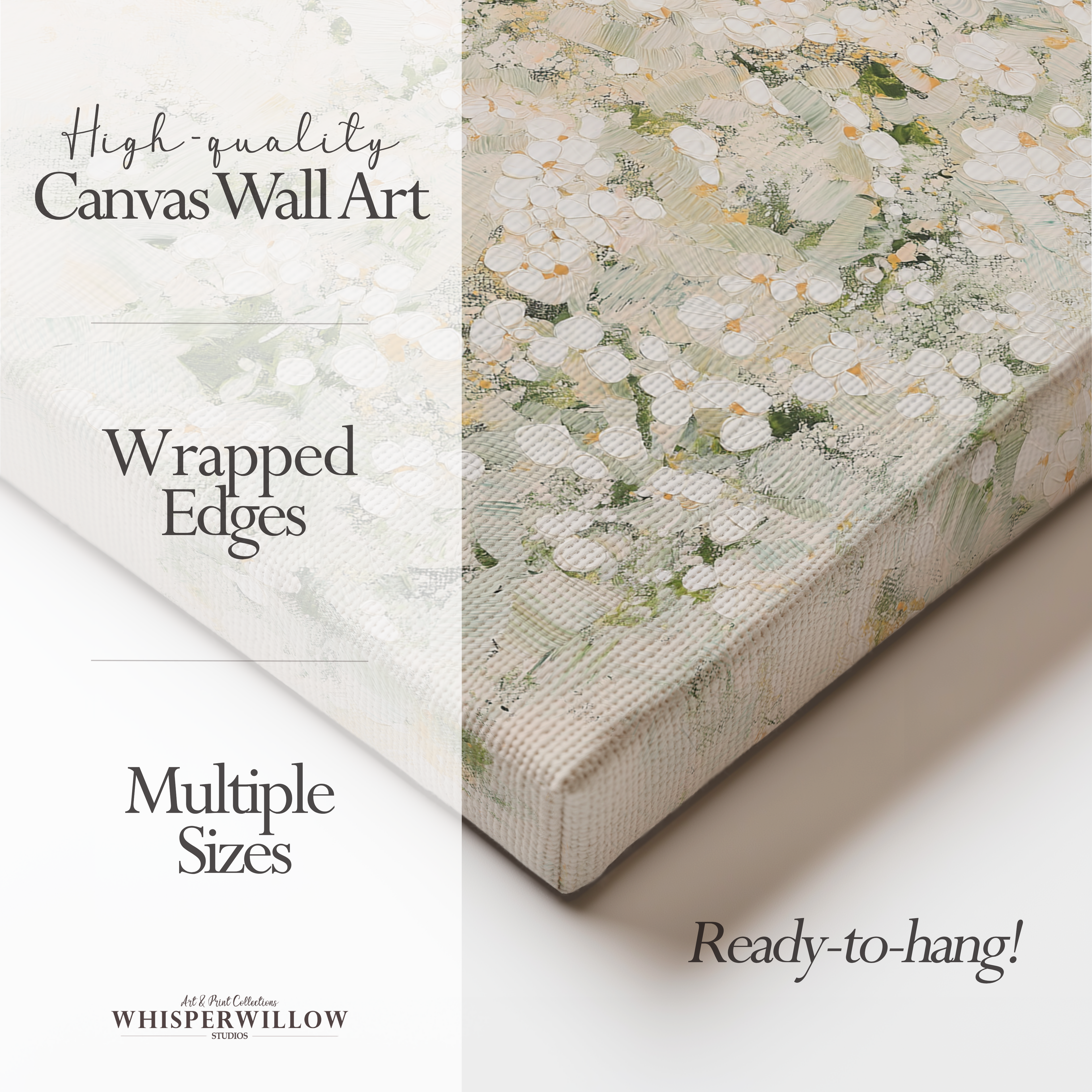 Leinwandbild „Weiße Wildblumenwiese“ – Zartes, neutrales botanisches Naturmotiv