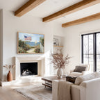 Patriotisches Wandbild im Küstenstil | Segelboot mit amerikanischer Flagge und Leuchtturm | Sommerdeko zum 4. Juli