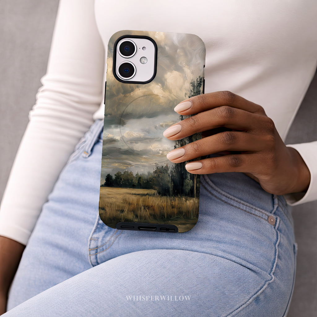 Moody Landscape Phone Case Compatible with iPhone MagSafe | Stormy Sky Nature Art | Rustic Scenic Aesthetic Multi-Size