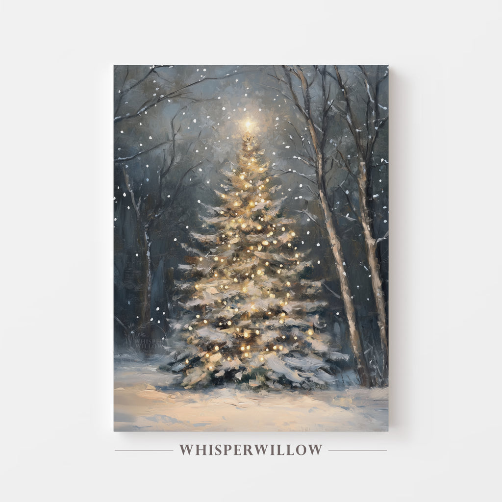 Magical Christmas Tree in Forest Canvas Wall Art Holiday Home Decor Gift