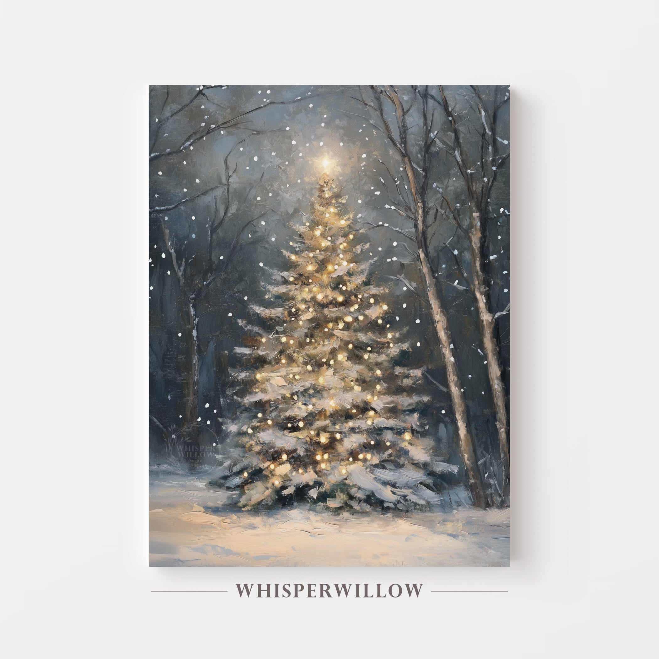 Magical Christmas Tree in Forest Canvas Wall Art Holiday Home Decor Gift