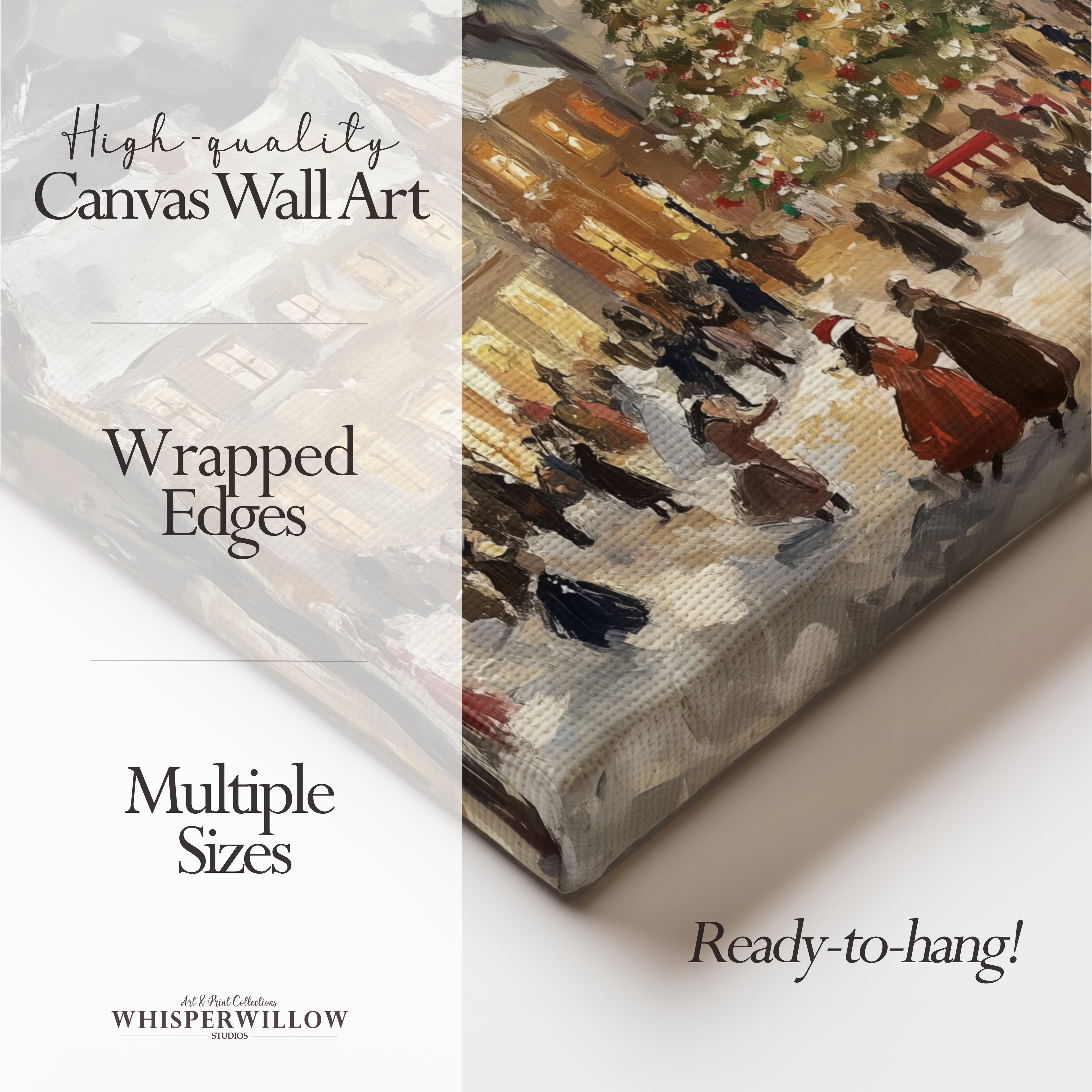 Christmas Canvas Wall Art | Vintage Victorian Village Carolers Winter Scene | Holiday Home Decor Gift