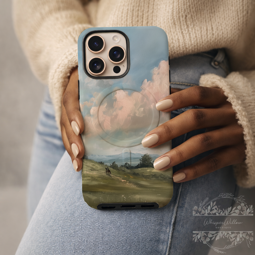 Pastel Sky Landscape Phone Case Compatible with MagSafe Magnetic Charging | Scenic Hills Art | Colorful Aesthetic Case