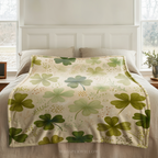 St Patricks Day Plush Throw Blanket, Shamrock Clover Green Floral Botanical, St Paddy Cozy Home Decor, Gift for Kids and Adults