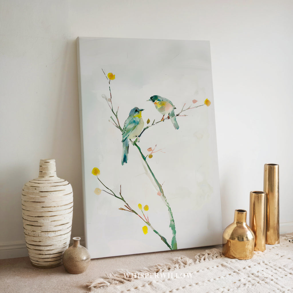 Tableau sur toile | Motif oiseau romantique | Décoration minimaliste nature