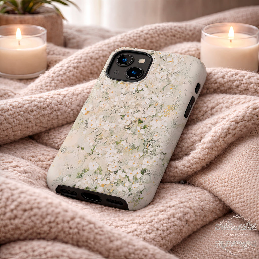Cream Floral Phone Case | Compatible with Multiple iPhone Models | Elegant Botanical Art | Minimalist Aesthetic Design