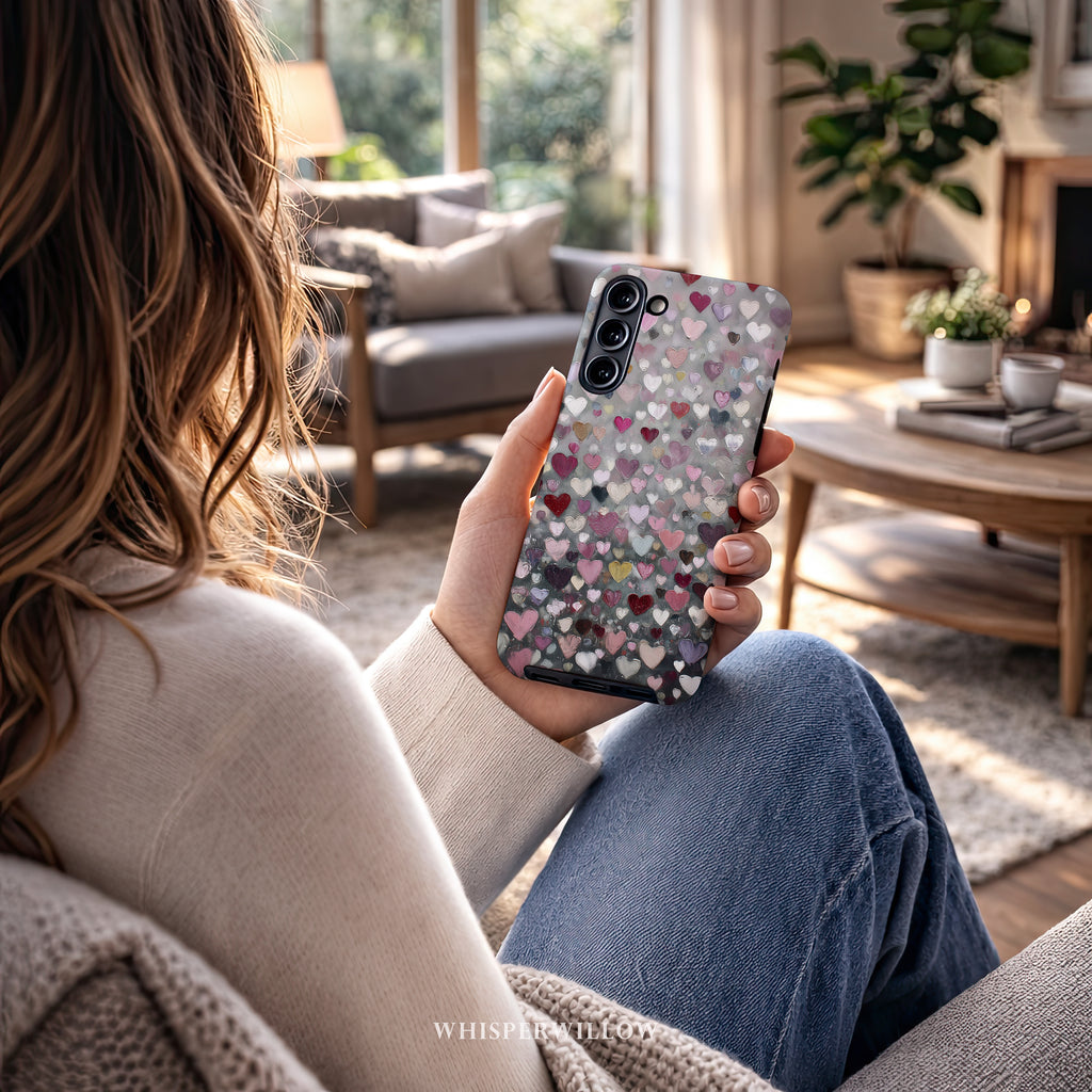 Romantic Heart Pattern Phone Case | Compatible with Samsung | Pink Red Black Grey Love Cover