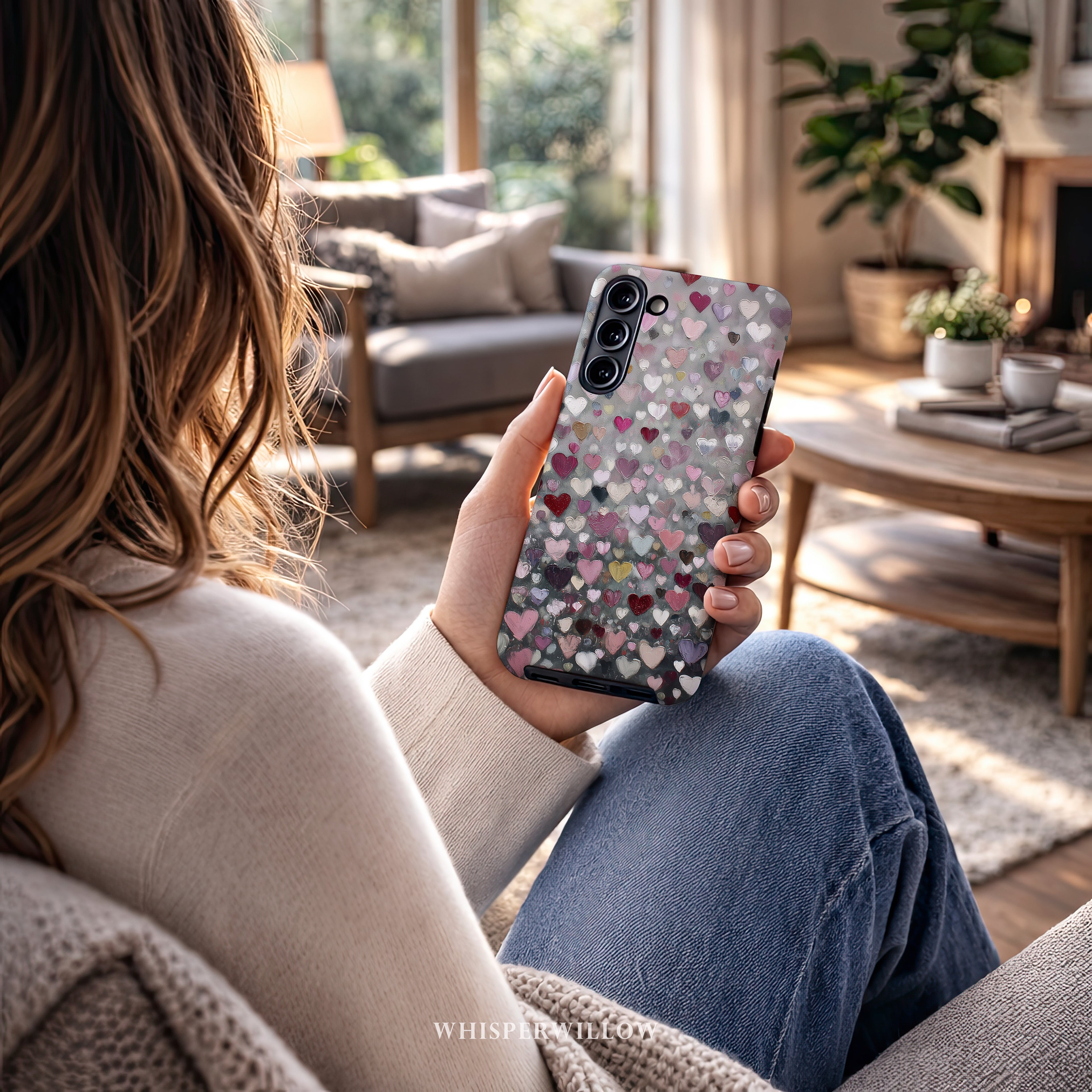 Romantic Heart Pattern Phone Case | Compatible with Samsung | Pink Red Black Grey Love Cover